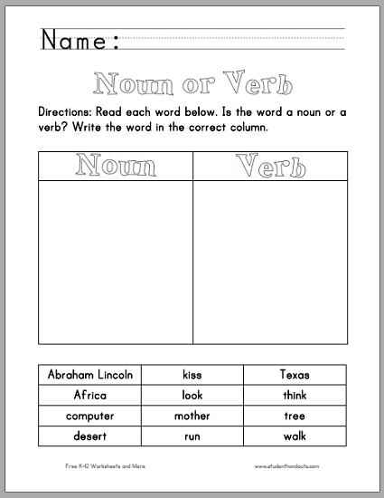 Identifying Nouns And Verbs Worksheet Pdf - Identifying Nouns And Verbs Worksheet Pdf