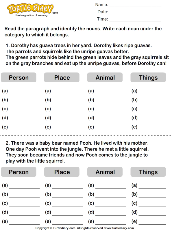 Identifying Nouns In A Paragraph Turtle Diary Worksheet - Identifying Nouns In A Paragraph Worksheet