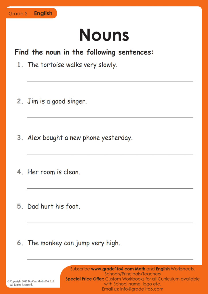 Identifying Nouns In Sentences Worksheet Grade1to6 - Noun In Sentences Worksheets