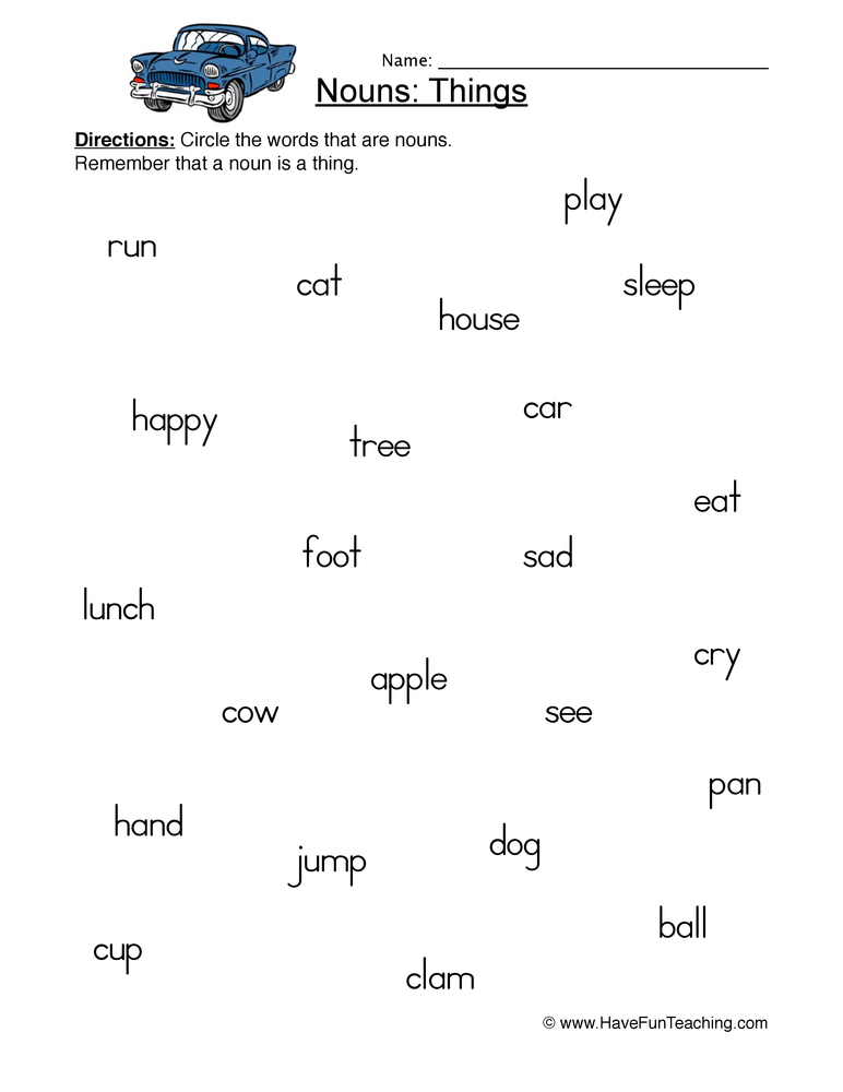 Identifying Nouns Worksheet By Teach Simple - Simple Nouns Worksheet