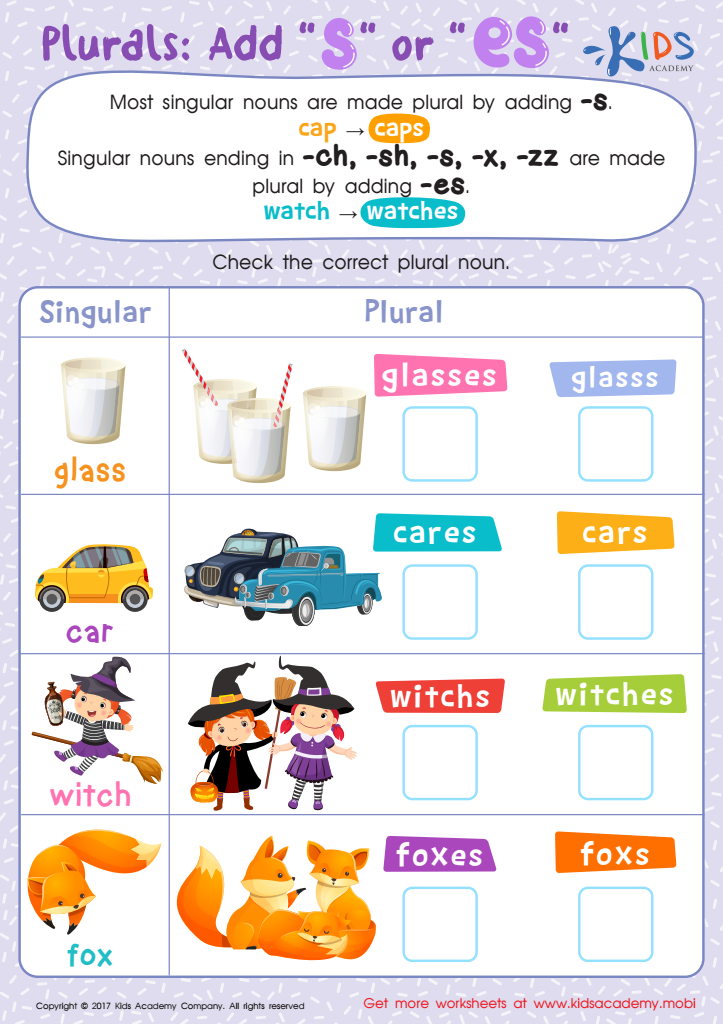 Kindergarten Plural Noun Worksheets S Or Es Plural Nouns Worksheet  - Kindergarten Plural Noun Worksheets S Or Es K12Readerk12Reader