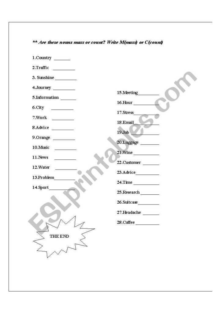 Mass And Count Nouns Worksheets Grade 5 Printable Worksheets - Mass Noun And Count Noun Worksheet Grade 5