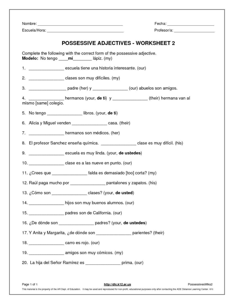 Noun Adjective Agreement Spanish Worksheet Pdf Adjectiveworksheets - Adjective Noun Agreement In Spanish Worksheets