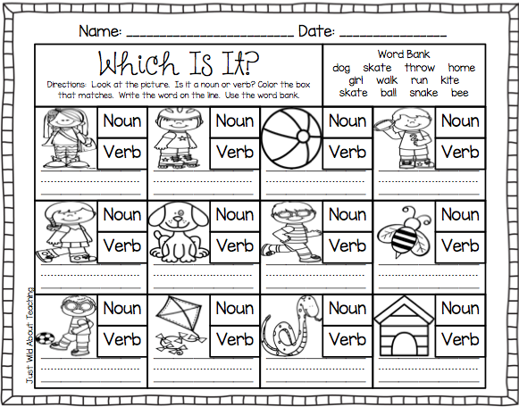 Noun And Verb Worksheet Kindergarten - Nouns And Verbs Worksheet For Kindergarten