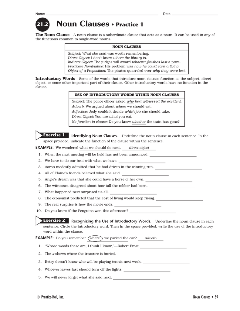 Noun Clause Exercises With Answers Doc Worksheets Joy - Advanced Noun Clause Worksheet With Answers