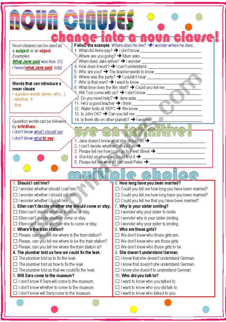 Noun Clauses Worksheet With Answers Pdf - Grammar In Action Worksheet Using Noun Clauses Answers