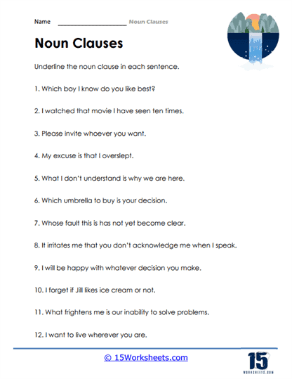 Noun Clauses Worksheets 15 Worksheets - Complex Sentences With Noun Clauses Worksheet