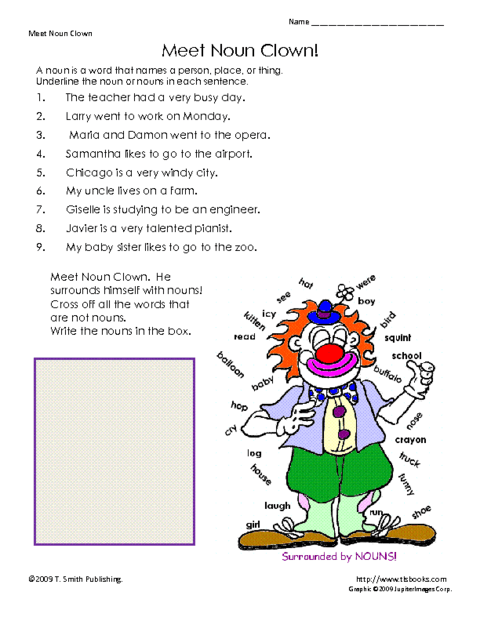 Noun Clown Worksheets - Clown Is A Noun Worksheet