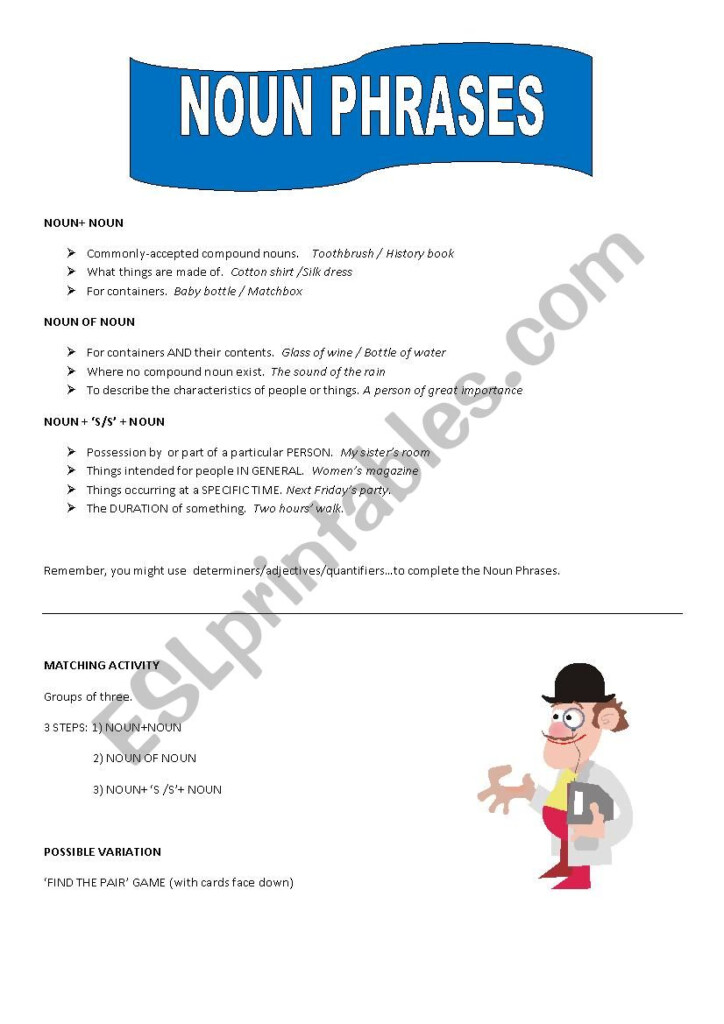 Noun Phrase Exercises With Answers - Noun Phrase Worksheet With Answers