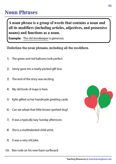 Noun Phrase Worksheets - Noun And Noun Phrases Worksheets