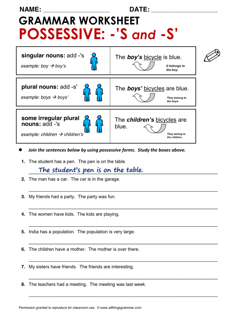 Noun Possession Worksheet For Class 4 - Possessive Adjectives Short Forms And Possession With Nouns Worksheet Answers