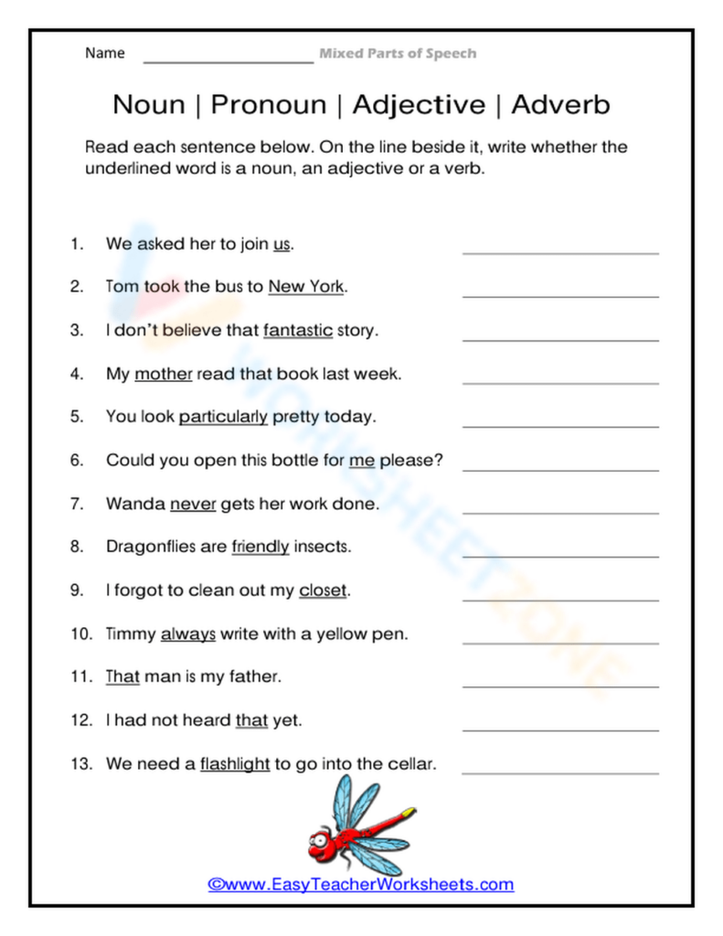 Noun Pronoun Adjective Adverb Worksheet Worksheets Library - Distinguishing Adjectives From Nouns And Pronouns Worksheets