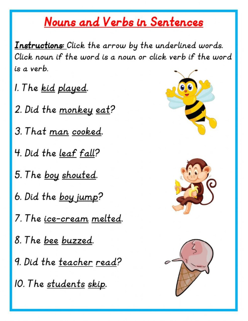 Noun Sentences Worksheets WorksheetsCity - Identifying Nouns And Verbs In Sentences Worksheets