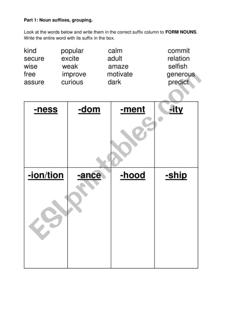 Noun Suffixes ESL Worksheet By Orourkemon15 - Noun Suffixes Worksheet Part 1