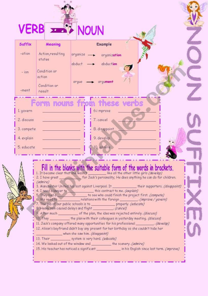 Noun Suffixes ESL Worksheet By Pfeltham - Noun Suffixes Worksheet Part 1