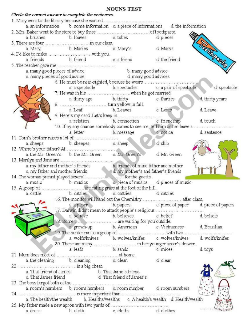 NOUN TEST ESL Worksheet By Hoatth - Noun Test Worksheet