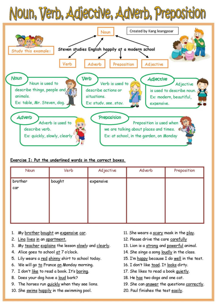 Noun Verb Adverb Adjective Worksheets - Noun Verb Adverb Worksheets