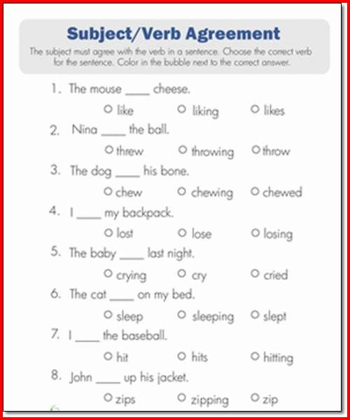 Noun Verb Agreement Worksheet - Noun Verb Agreement Worksheet First Grade