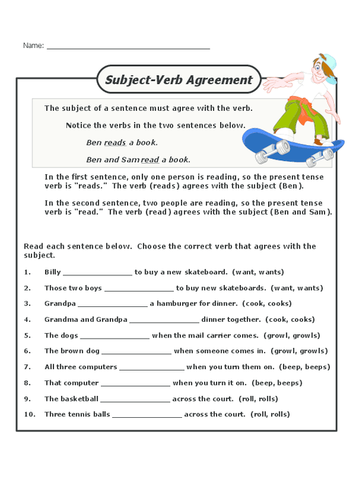 Noun Verb Agreement Worksheets Grade 2 Noun Verb Agreement Free  - Noun And Verb Agreement Worksheets