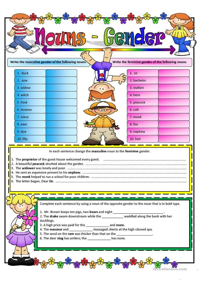 NOUNS AND GENDER Nouns Gender Words Gender - Gender Of Nouns Worksheet Answers