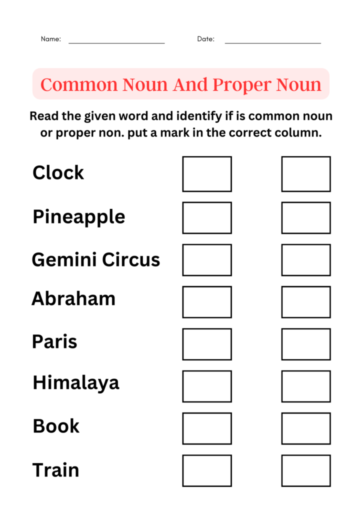 Nouns Common Nouns And Proper Nouns Worksheets For Grade 1 2 3  - Miscellaneous Nouns Worksheet