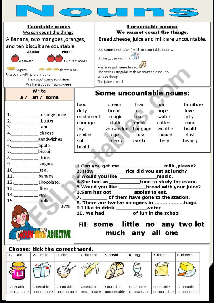 NOUNS countable Uncountable ESL Worksheet By Jhansi - Countable And Uncountable Nouns Worksheets Intermediate