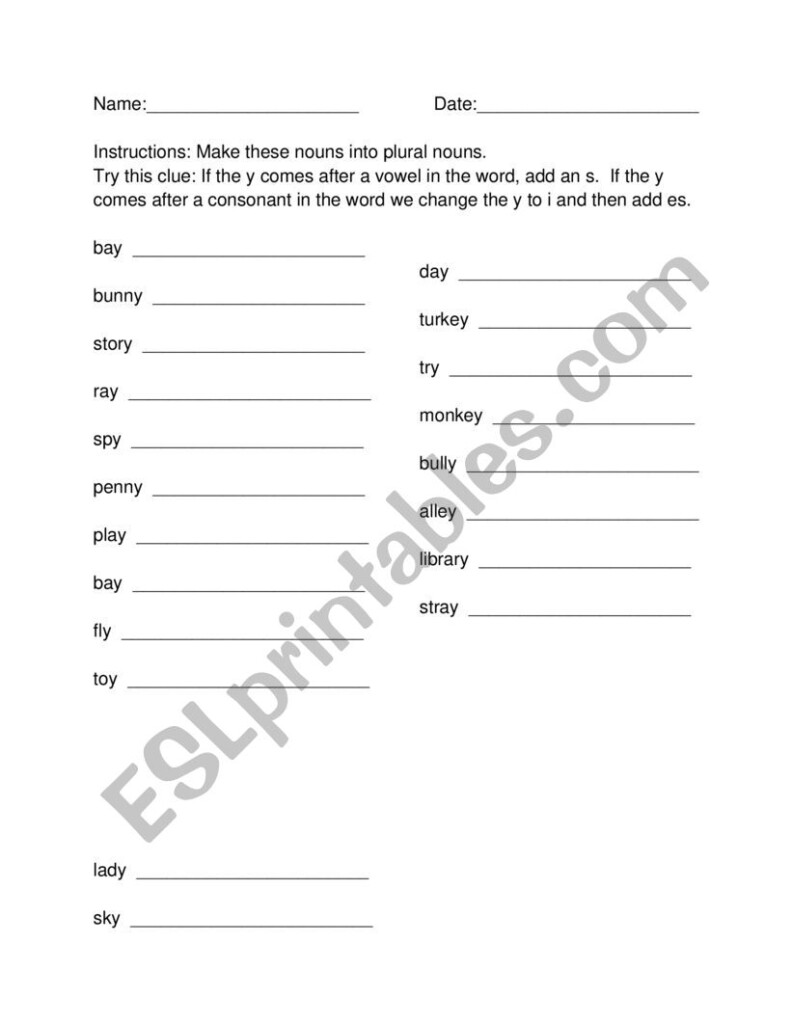 Nouns Ending In Y ESL Worksheet By MomHSB - Nouns Ending In Y Worksheet