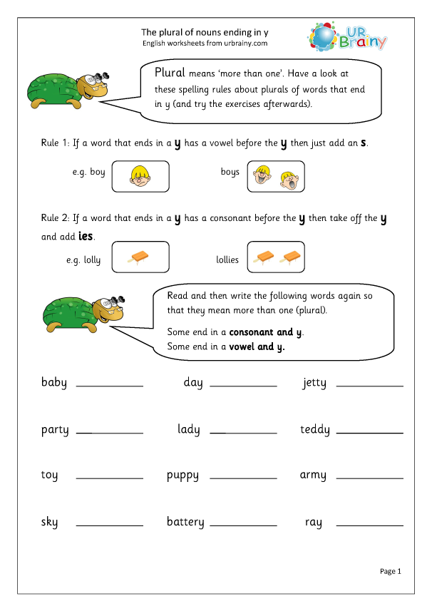 Nouns Ending With Y - Nouns Ending In Y Worksheet