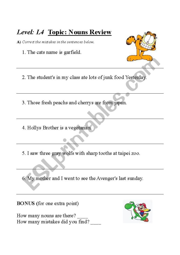 Nouns Review ESL Worksheet By Marcchecknita - Complete Nouns Review Worksheet