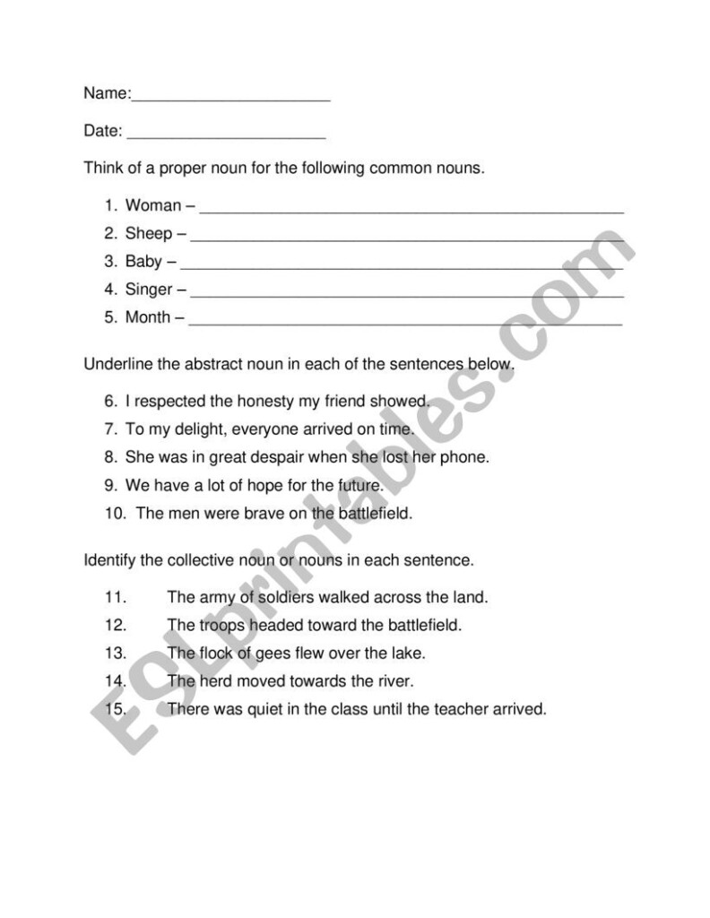 Nouns Review ESL Worksheet By MrsCSB - Complete Nouns Review Worksheet