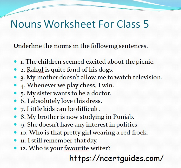 Nouns Worksheet For Class 5 NCERT Guides Com - Noun Online Worksheet For Class 5