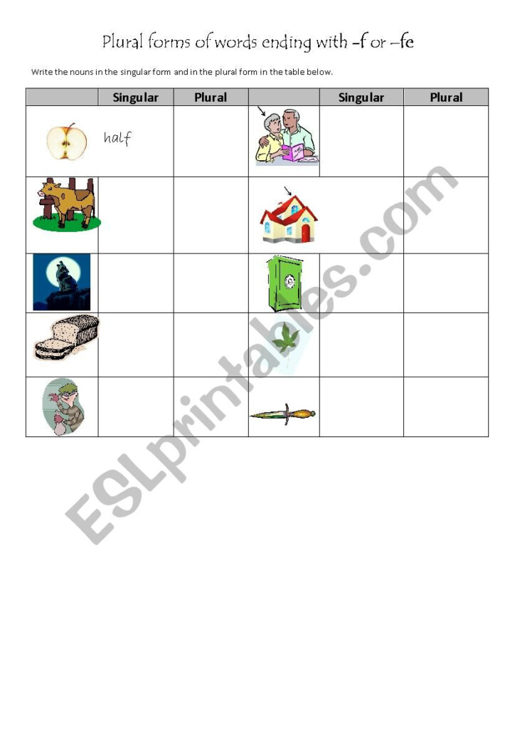 Plural Forms Of Words Ending With f Or fe ESL Worksheet By  - Nouns Ending In F Or Fe Worksheets