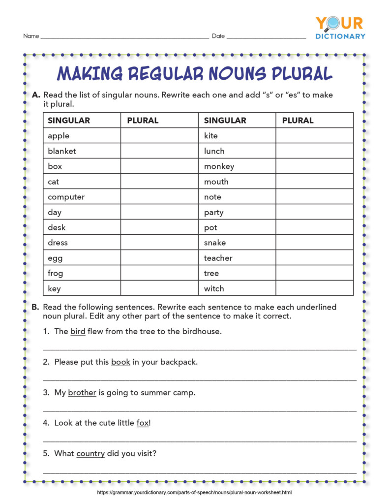 Plural Noun Worksheets Practice Forming Plurals - Making Nouns Plural In Dutch Worksheet