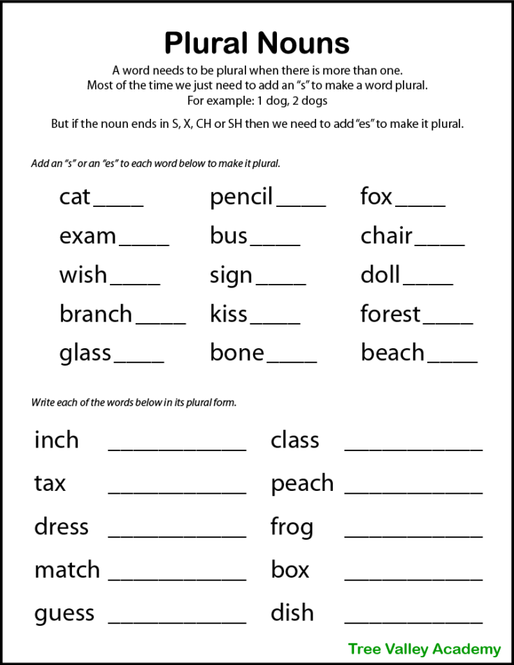 Plural Nouns Exercise - Plural Nouns Exercises Worksheets