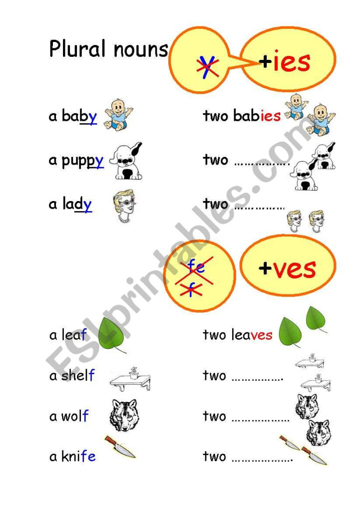 Plural Nouns ies ves And Irregular Nouns ESL Worksheet By Kbhp - Irregular Nouns Plural Ves Ies Worksheet