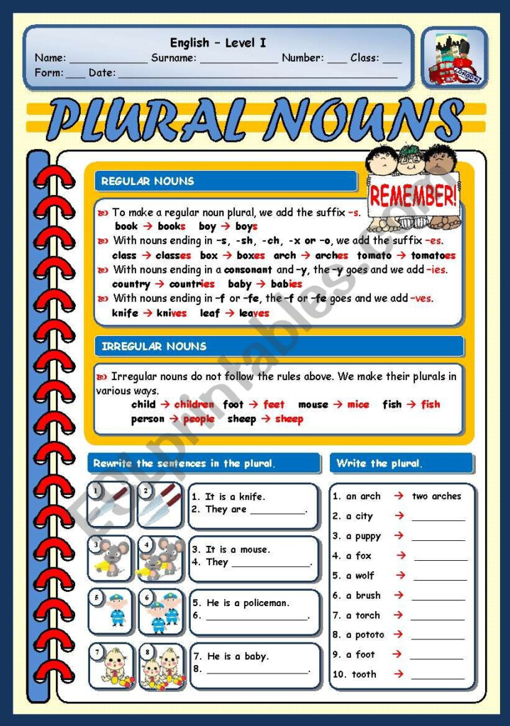 PLURAL NOUNS regular And Irregular ESL Worksheet By Xani - Irregular And Regular Nouns Worksheet