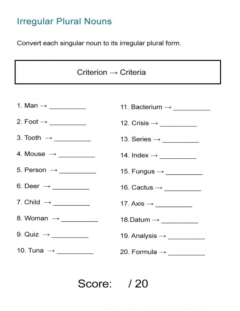 Plural Of Irregular Nouns Worksheet - Forming The Plural Of Irregular Nouns Worksheet