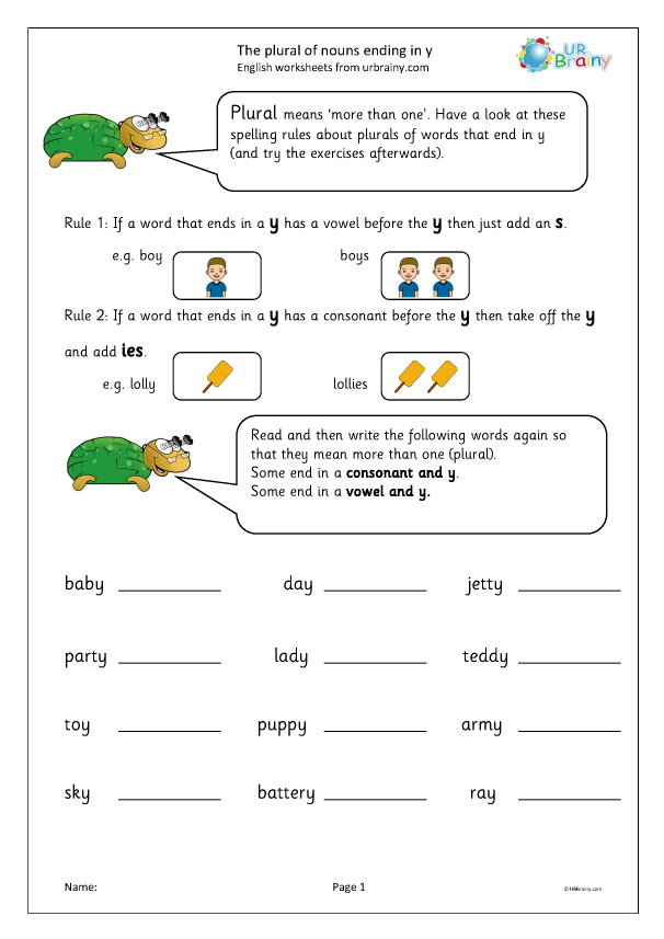 Plural Of Nouns Ending In y Word Classes By URBrainy - Plural Nouns Ending In Y Worksheet