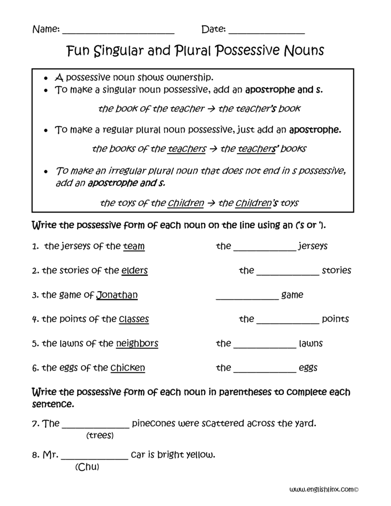 Plural Possessive Nouns Worksheets - Plural Possessive Nouns Worksheet