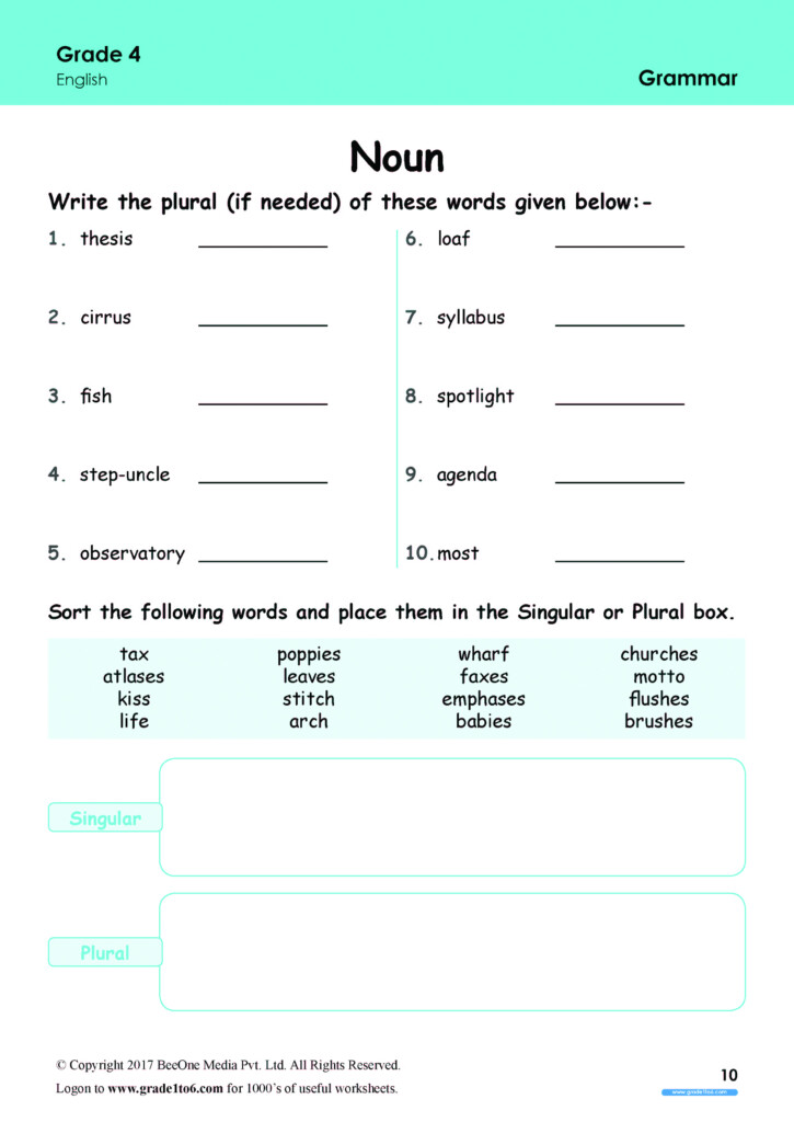 Plurals Grade 4 Worksheets - Grade 4 Plural Nouns Worksheets