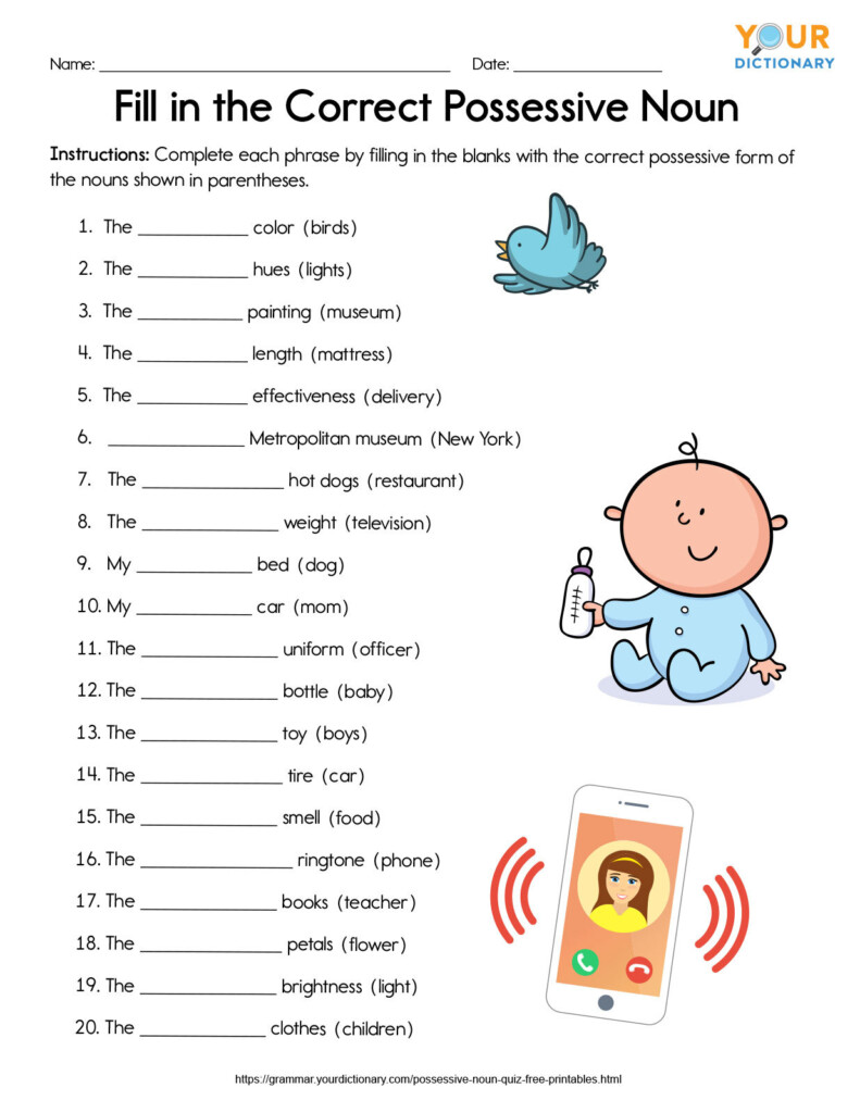 Possessive Case Of Nouns Exercises - Making Nouns Possessive Worksheet