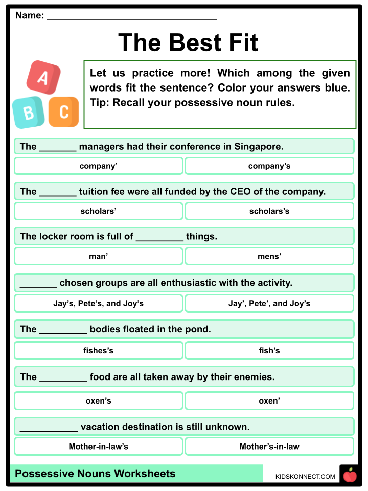 Possessive Nouns Worksheets And Teaching Resources - Joint Versus Separate Possessive Noun Worksheet