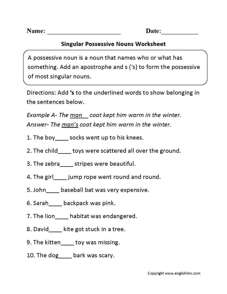 Possessive Nouns Worksheets Grade 5 - Possessive Nouns Worksheets Grade 5