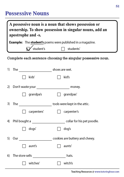 Possessive Nouns Worksheets - Joint Versus Separate Possessive Noun Worksheet