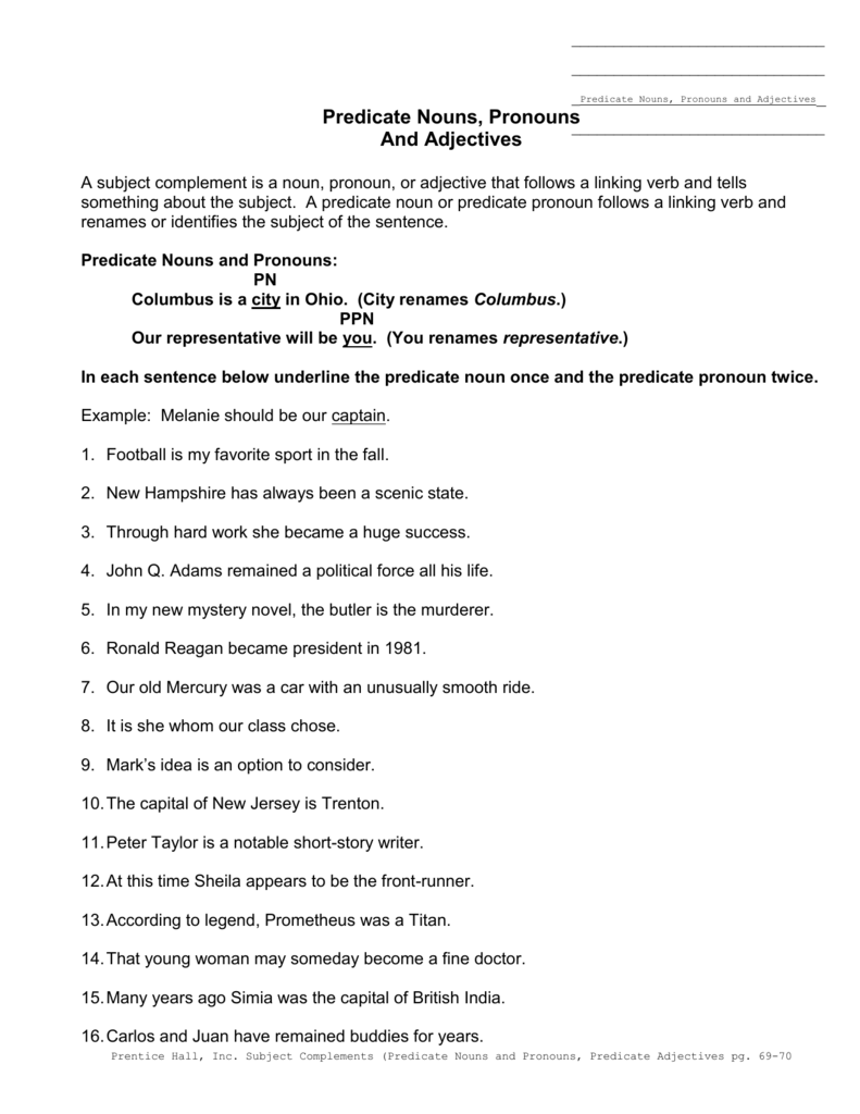 Predicate Adjectives Worksheet - Predicate Noun And Predicate Adjective Worksheet Pdf