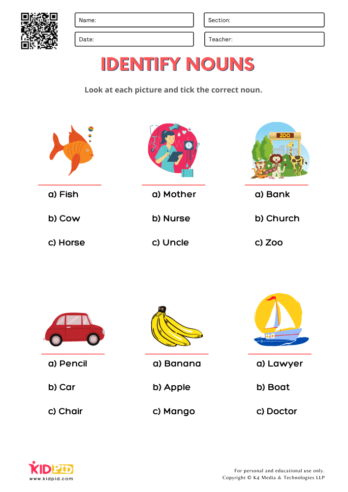 Printable Noun Worksheets Grade 1 - Noun Test Worksheet For Grade 1