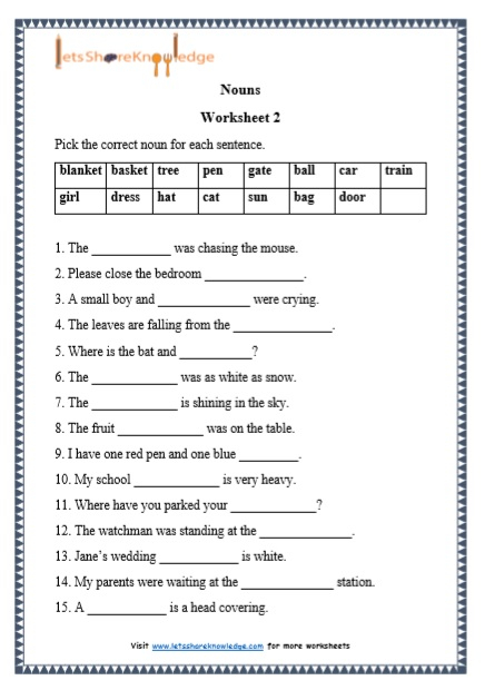 Printable Noun Worksheets Grade 1 - English Grammar Noun Worksheet For Grade 1