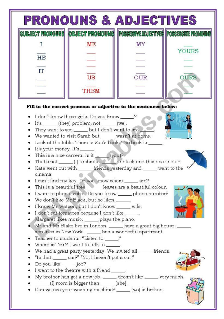 Pronouns And Adjectives ESL Worksheet By Keyeyti - Identifying Nouns Pronouns And Adjectives Worksheet