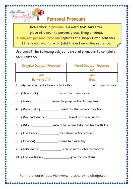 Pronouns Worksheet For Grade 7 - 7Th Grade Nouns And Pronouns Worksheets