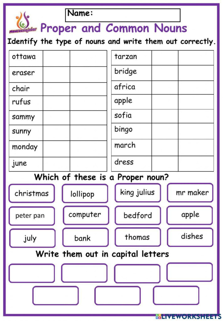 Proper And Common Nouns Online Activity For Grade 2 Live Worksheets  - Live Worksheet Proper And Common Nouns